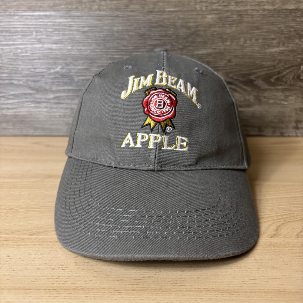Jim Beam Apple Hat Cap Strap Back Gray Embroidered Chino Cotton Advertising Mens